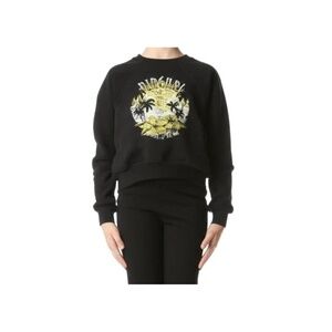 RIP CURL Sweatshirt Girls Size 10 Black Crew Neck Distressed Graphic Surf Casual